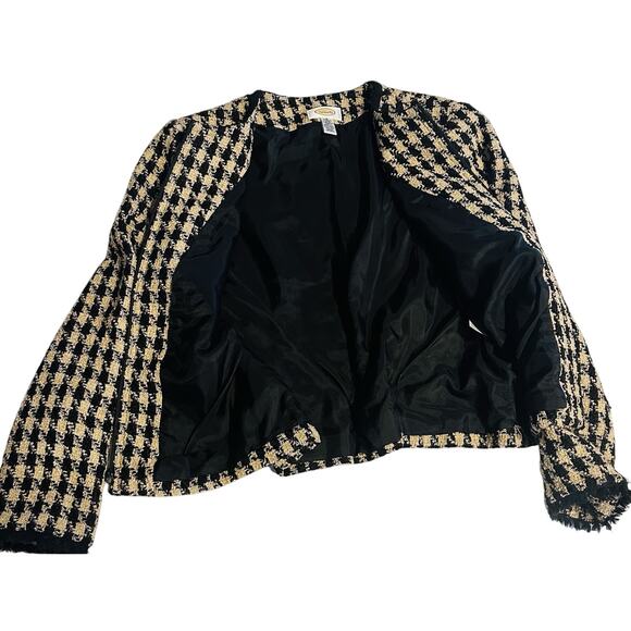 Talbots Houndstooth Tweed Blazer Skirt Set Sz 4 Wool Blend Pockets Zipper Front - Picture 8 of 12